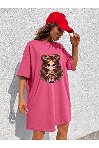 classy moda Γυναικείο έξτρα μακρύ μπλουζάκι με στάμπα Cute Girl με γυαλιά και...