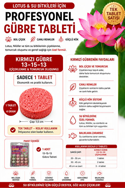 Bade Shop Lotus Nilüfer Gübresi 13-15-13 Tek Tablet Çiçeklenme ve Tomurcuk Ge...