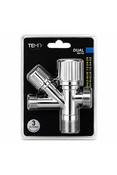 Tema 69110 Çamaşır & Bulaşık Makinesi Ara Musluğu 1/2" x 3/4" x 3/8" Krom Açı...
