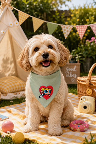 Köpek Fuları, Premium Kumaş, El Yapımı Powerpuff Girls Baskılı Köpek Fuları