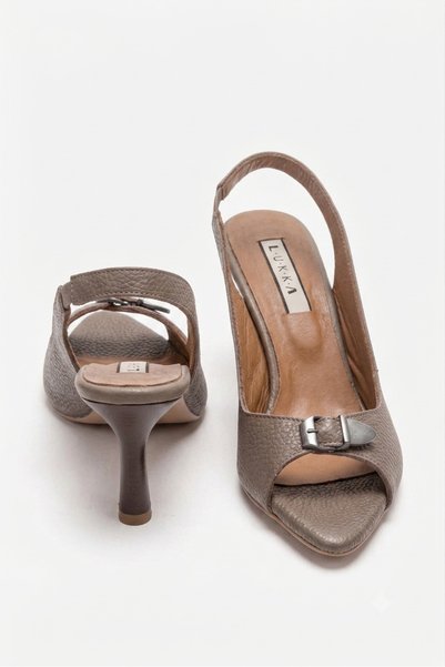 by selvi Lukka Shoes Genuine Leather Agnes Women's Buckle Detail Mink Heeled Sandals