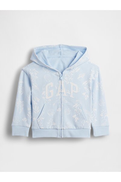 GAP Kız Bebek Mavi Relaxed Logo Fransız Havlu Kumaş Fermuarlı Sweatshirt
