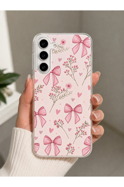 OVADA Samsung Galaxy A35/A55 Uyumlu Kurdele Çiçek Desenli Şeffaf Telefon Kılıfı