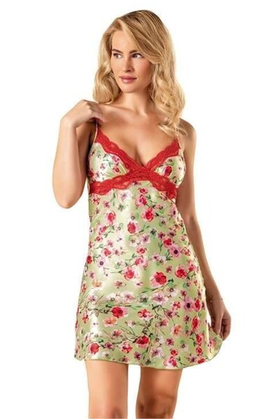 Mariposa Secret Lace Embroidered Stylish Patterned Satin Nightgown