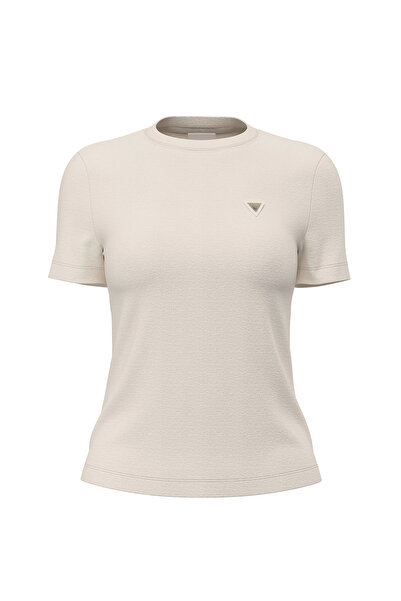 Guess Ekru Kadın Bisiklet Yaka Slim Fit T-Shirt V6RI17KD741-G6K5