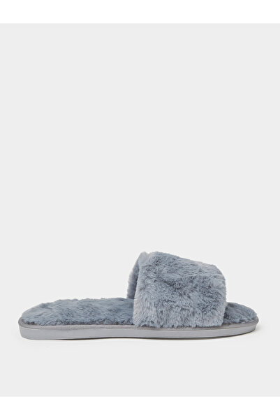 Styli Grey Plush Faux Fur Bedroom Slippers