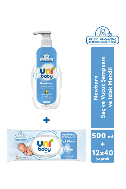 Uni Baby Newborn & Premature Yenidoğan Şampuanı 500 ml + Yenidoğan Islak Mend...