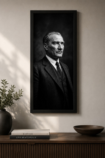 FourArts Atatürk Tablosu 25x60 cm Siyah Çerçeveli | Atatürk Köşesi Dekoratif ...
