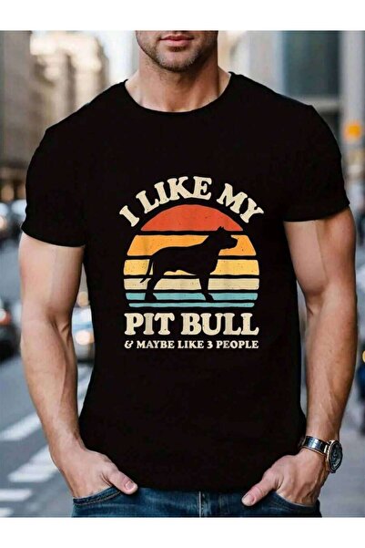 799 تي شيرت رجالي صيفي أسود بتصميم ريترو لمحبي الكلاب، مطبوع عليه "I My Pit B...