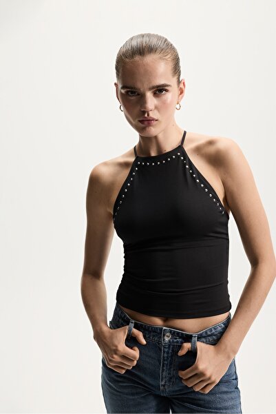 LEFTIES Zımbalı drape halter yaka top