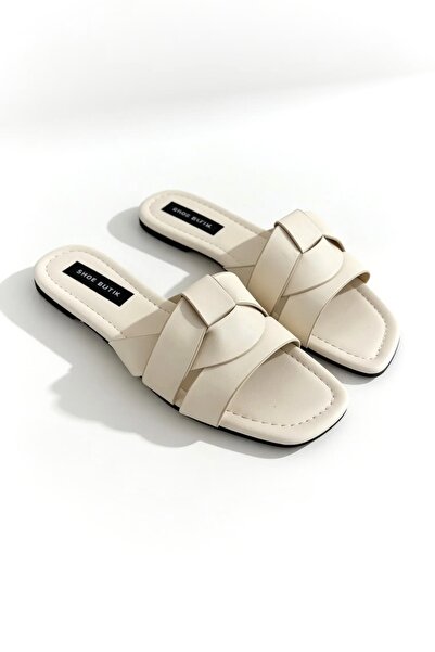 Shoebutik Ola White Leather Women's Slippers
