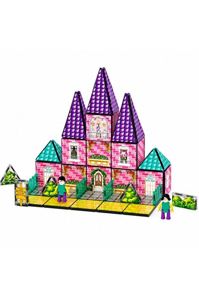 MalPlay Set de constructie magnetic 3D pentru copii Castle, cu 65 piese multi...
