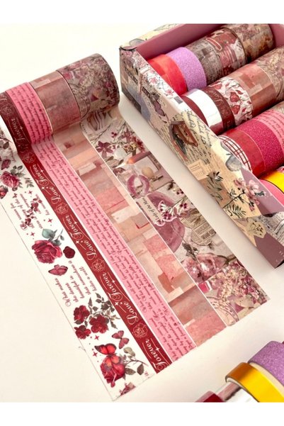 Kağıt Gemi Dükkan Vintage Pink Eternal Romance 24'lü Dekoratif Washi Bant Koleksiyon Seti/Washi Tape/Desenli Bant