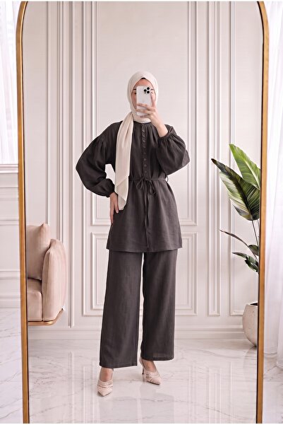Holehola بدلة نيسليشاه ذات أزرار وطيات أمامية مع بنطلون - NL892 بني