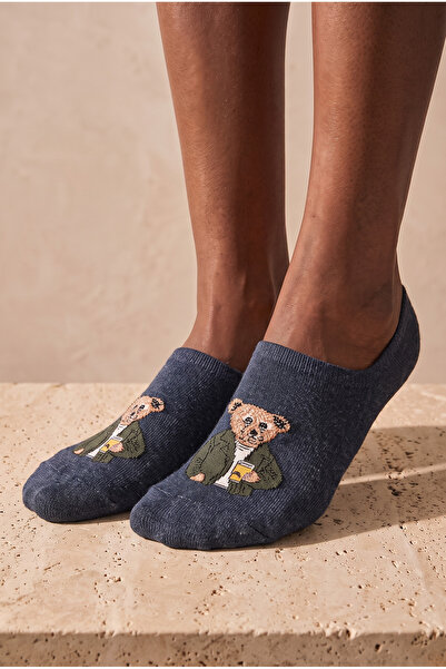 Katia&Bony Unisex Teddy Patterned Invisible Socks Navy Blue