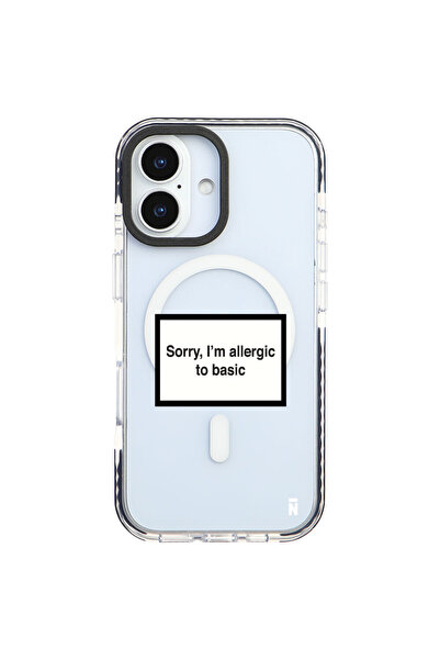 Casen iPhone 17 Yanları Siyah Magsafe Arty Şeffaf Allergic Yazılı Premium Kılıf