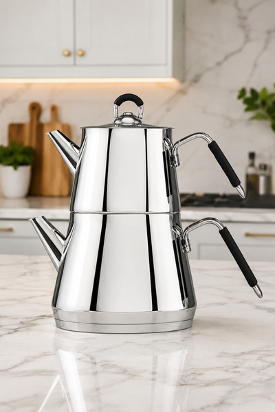 Hauzen Pyramid Medium Size Silicone Handle Steel Teapot