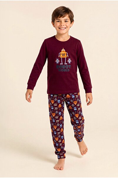 BAYKAR Boy's Cotton Crew Neck Robot Printed Long Sleeve Pajama Set 9667 Clare...