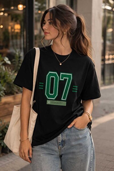 ZAVIXO 100% Cotton 07 Printed Oversize Women's T-Shirt – Relaxed Fit Casual B...