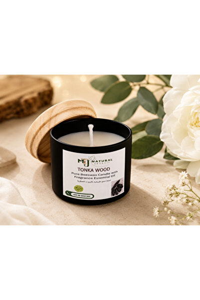 MTJ Natural Organic 75 g 100% Natural Beeswax Tonka Wood Scented Candle – Lux...