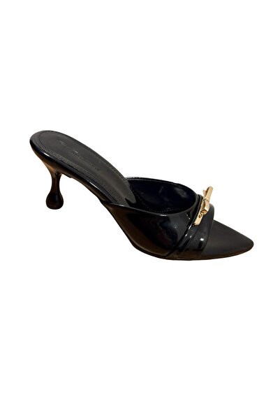 PUNTO 318136 Shiny Leather Gold Buckle Heeled Slippers