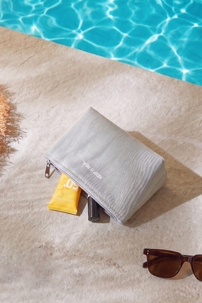 Ocean Home Textile Termal Yalıtımlı Güneşten Koruyan Su İtici Leke Tutmaz Gri Jüt Keten Makyaj İlaç Çantası 19x13x7