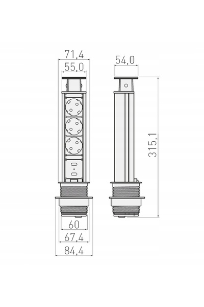 GTV Priză triplă încastrată în blat + USB
