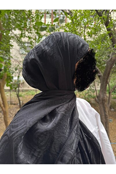 shalby شال جاكار من القطن الناعم ذو نسيج كبير الحجم بنمط SS باللون الأسود