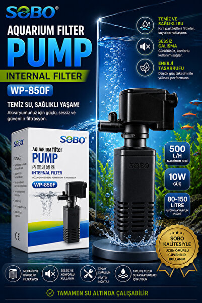 Sobo WP-850F İç Filtre 500 L/H 10W Sessiz Akvaryum İç Filtre Motoru Tatlı ve ...