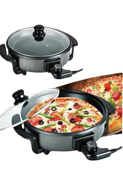 Generic Electric Pizza Pan, Multifunctional Cooking Pan with Glass Lid, Handl...