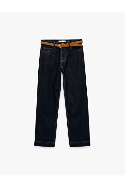Koton Belted Cotton Double Leg Straight Denim Trousers - Straight Fit Jean