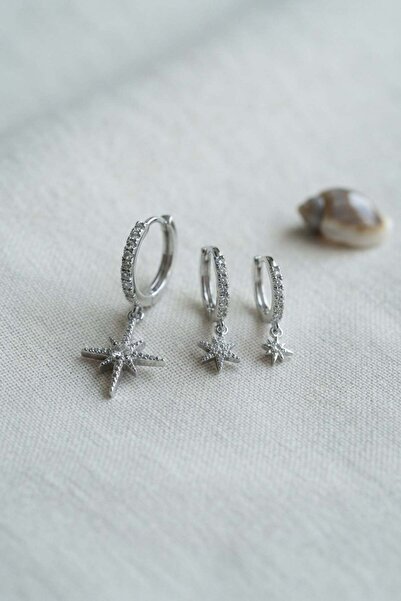 Inure Jewelry طقم أقراط فضي اللون على شكل نجمة بولار مكون من 3 قطع