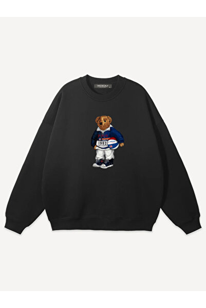 Mad&Calf سويت شيرت كبير الحجم مطبوع عليه تيدي كوليدج كوليج للجنسين