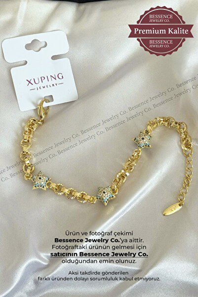BESSENCE JEWELRY CO. Xuping 14K Gold Zirkon Taşlı Nazar Boncuklu Yıldız Motif...