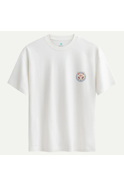 Oversize %100 Pamuk Unisex Animewolf Baskılı Tişört - Beyaz