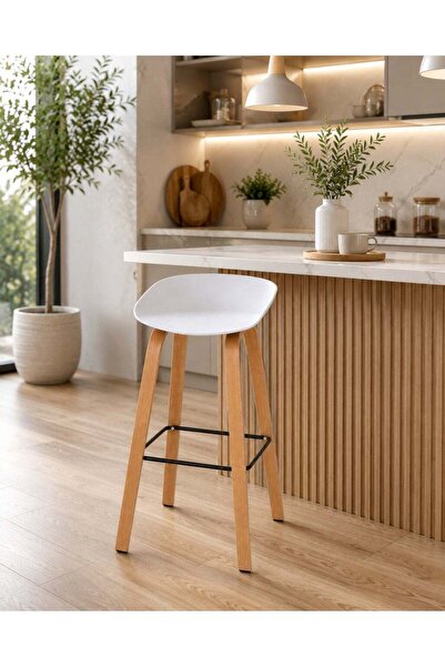 N.zone Luxury Modern Bar Stool with Comfortable Plastic Seat, Natural Beech W...