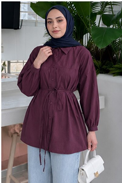 unika boutique Kadın Tesettür Dikiş Detaylı Bağlamalı Gömlek