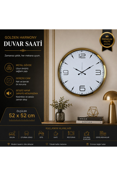 Genel Markalar Golden Harmoney 52 x 52 Cm Duvar Saati