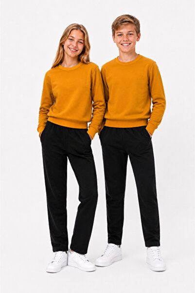 Marco Ferry Unisex Children's Cotton Crew Neck Tracksuit Set Mustard-301