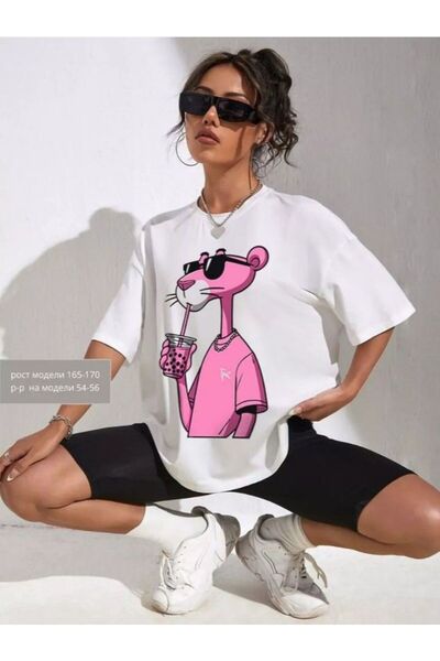 ZAVIXO Women's Pink Panther Printed Oversize 100% Cotton Short Sleeve Casual ...