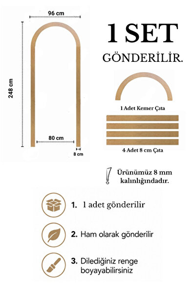 Dekonil Pinterest MDF Kemer Duvar Çıtası Boyanabilir Dekoratif Duvar Paneli 96x248 cm