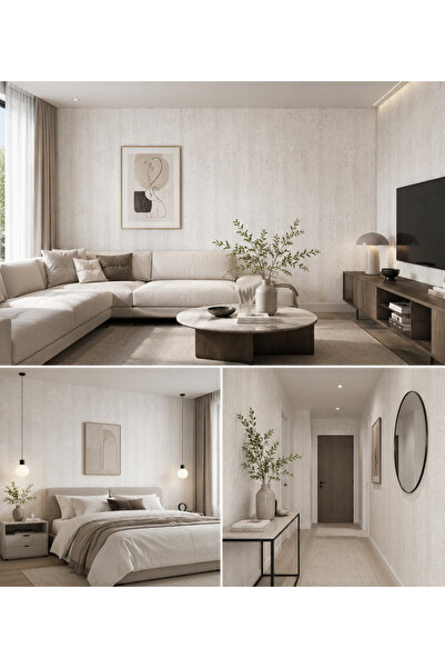 borella Vitalis 1001-5 Krem Bej Modern Geometrik Kabartmalı Duvar Kağıdı 16 m...