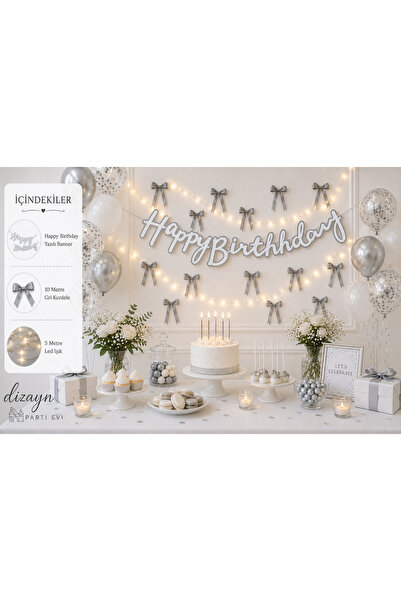 Dizayn Parti Evi Happy Birthday Banner, Dekoratif Kurdele ve LED Işık Doğum G...