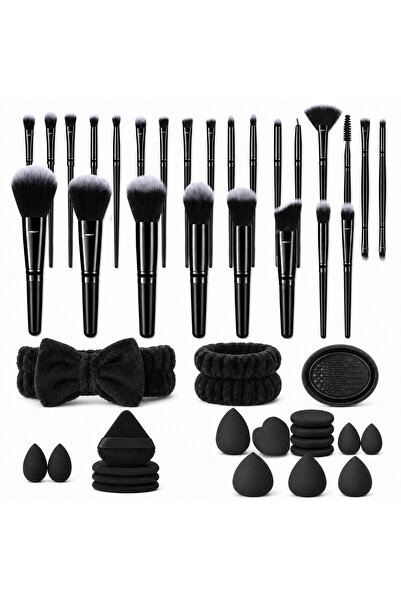 Arabest Black Makeup Brush Set – Premium Soft Synthetic Kit with Sponges, Puf...