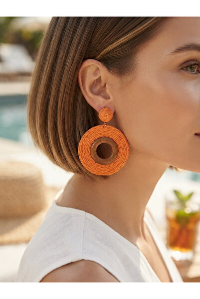 618 CONCEPT Wooden Detailed Circular Wicker Earrings