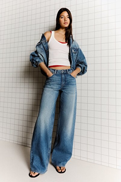 Bershka Yüksek bel straight fit geniş paça jean