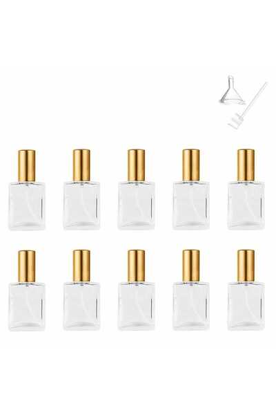 Choice9 Glass 15ml Golden 10 pieces 15ml Flat Square Refillable Perfume Cosme...