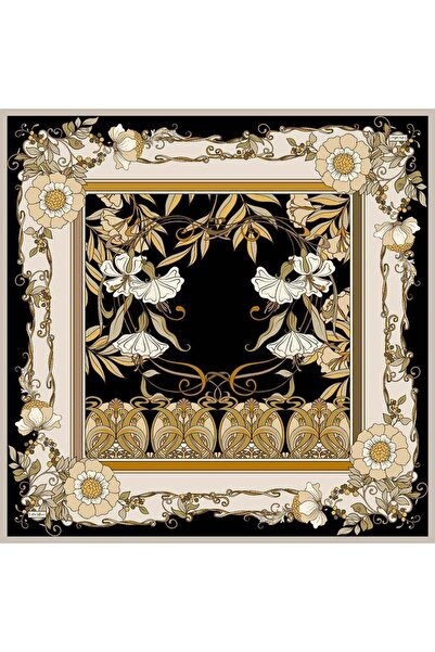 Levidor Black Lily Flower Pattern Twill Silk Scarf