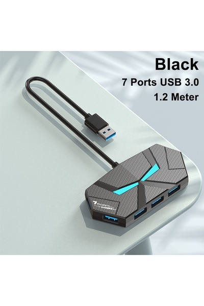 Choice Black 1.2m 7 Ports USB 3.0 HUB 5Gbps USB Docking Station USB HUB USB S...