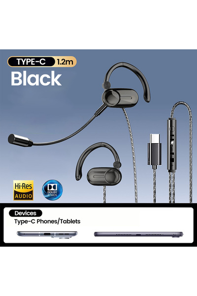 Choice سماعات أذن لاسلكية نوع C سوداء 3.5 مم/USB/نوع C مع صوت محيطي عالي الدق...